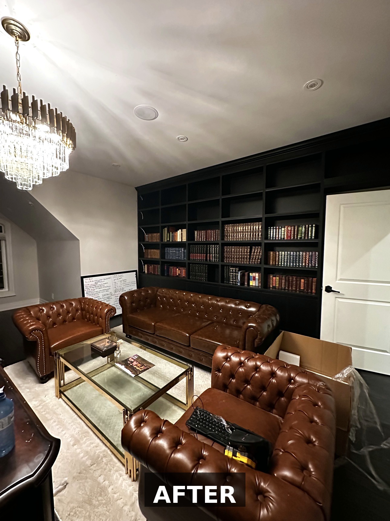 Finished office library sitting area