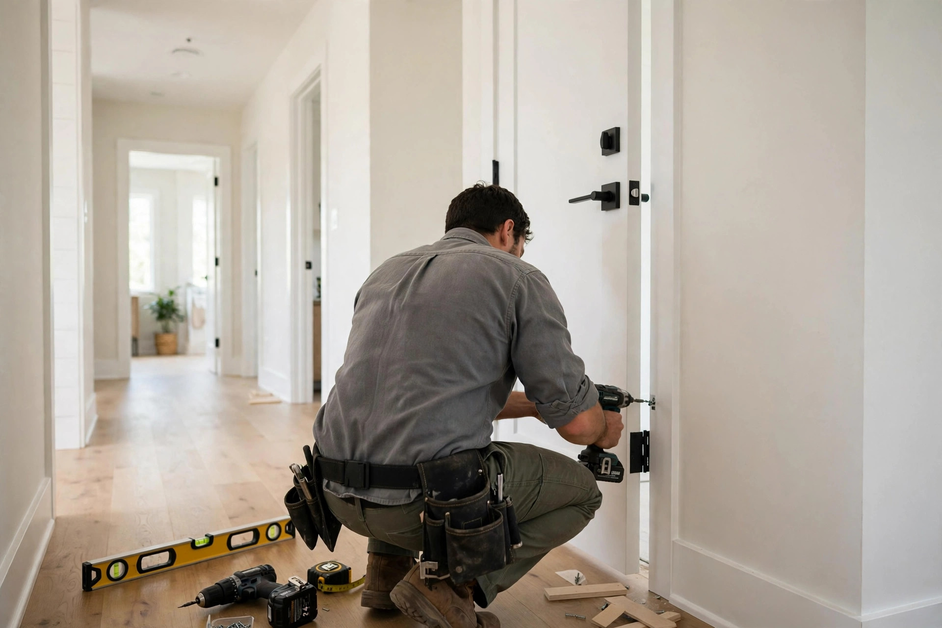 Handyman installing an interior door